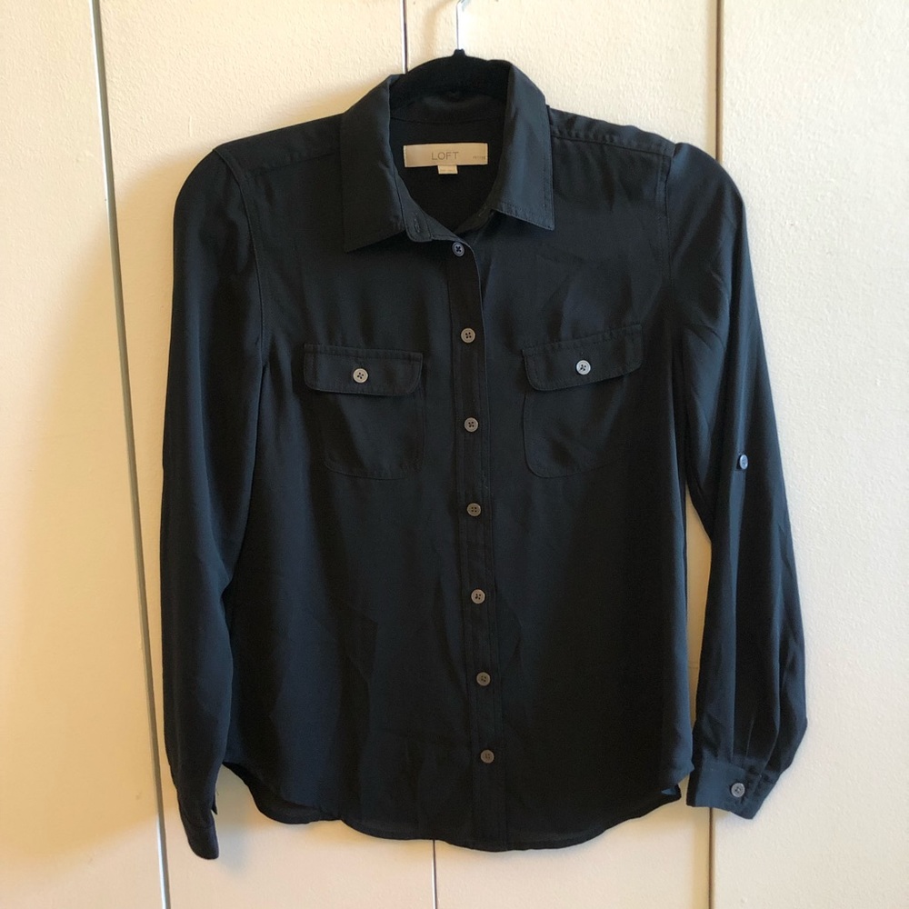 LOFT Black Button-Down Blouse